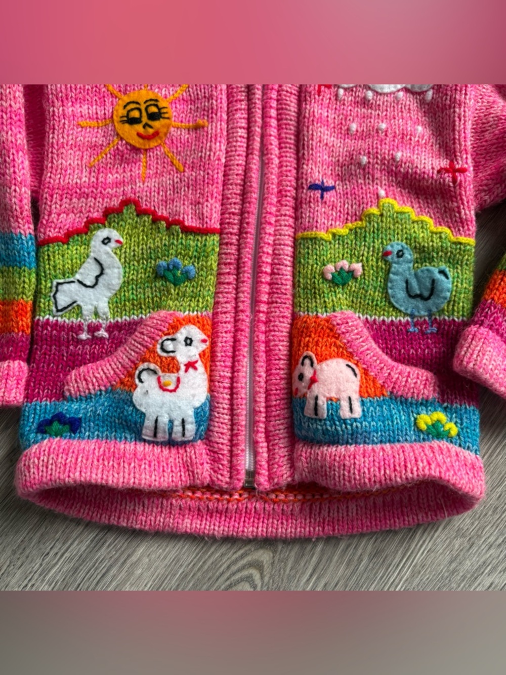 American South Side Vintage Peruvian Arpillera Embroidered Sun Llama Zip 2T - Picture 3 of 11